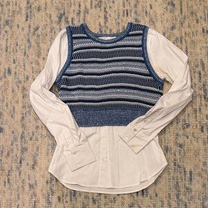 Veronica Beard Blue and White Vest with attached Button Down Shirt
